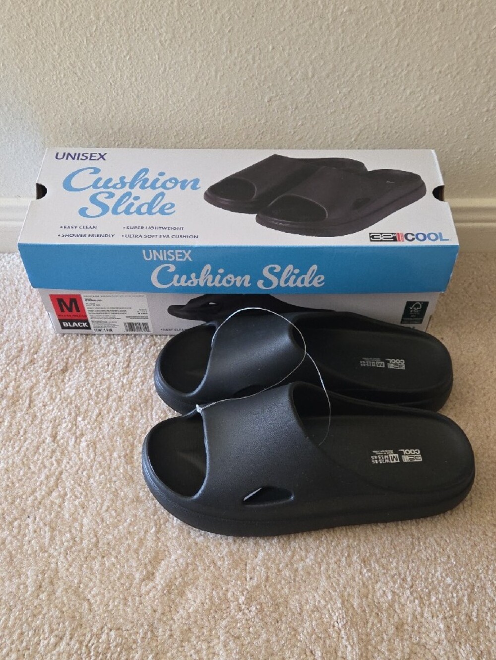 32 Degrees Unisex Cushion Slide Sandals - Black